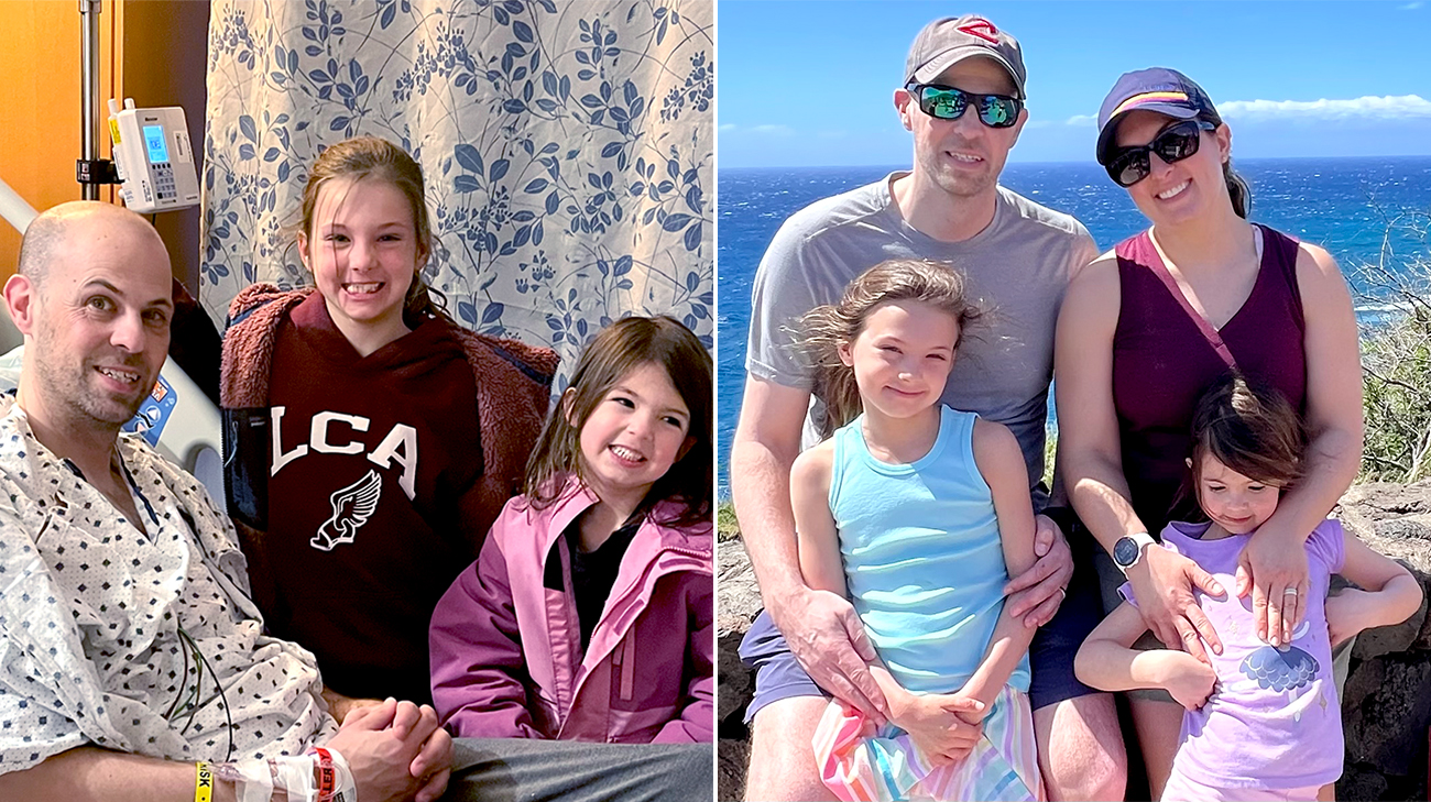 Kevin in hospital, and Kevin with family.