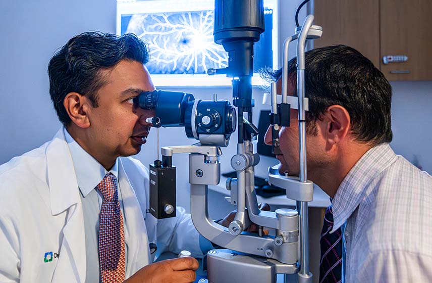 Patient getting a comprehensive ophthalmology exam.